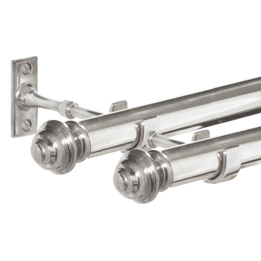 Dubbel gardinstång (1 meter) Odessa 1910 med hållare & ändknoppar i nickel (bild för) Dubbel gardinstång (1 meter) Odessa 1910 med hållare & ändknoppar i nickel